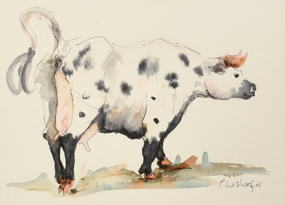 Claire Norrington comparable auction result: claire norrington b 1969 a study of a cow in a field watercolour signed claire shirley 7 x 9 5 18 x
