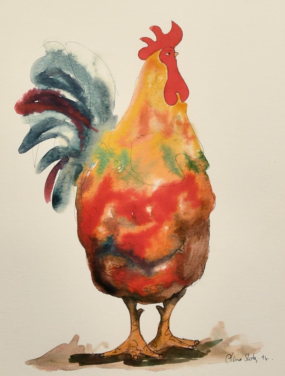 Claire Norrington comparable auction result: claire norrington b 1969 a study of a cockerel watercolour signed claire shirley 14 x 10 5 37 x 27cm