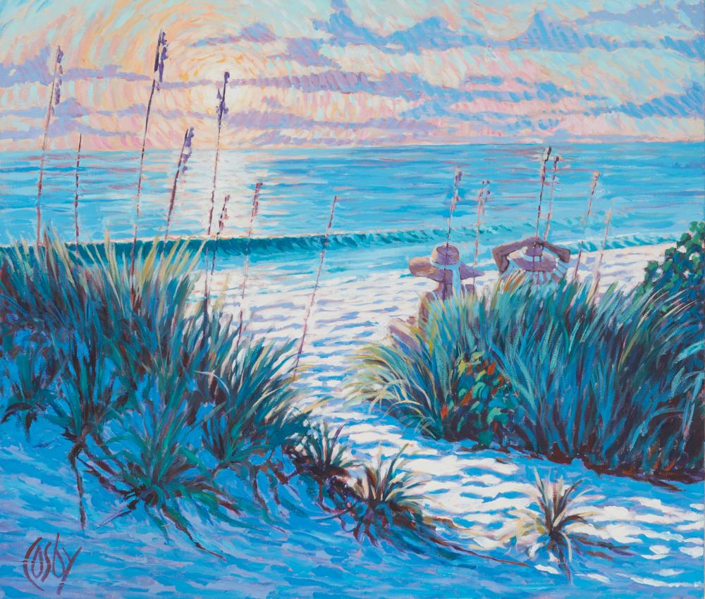John Cosby comparable auction result: john cosby b 1955 couple relaxing at the beach