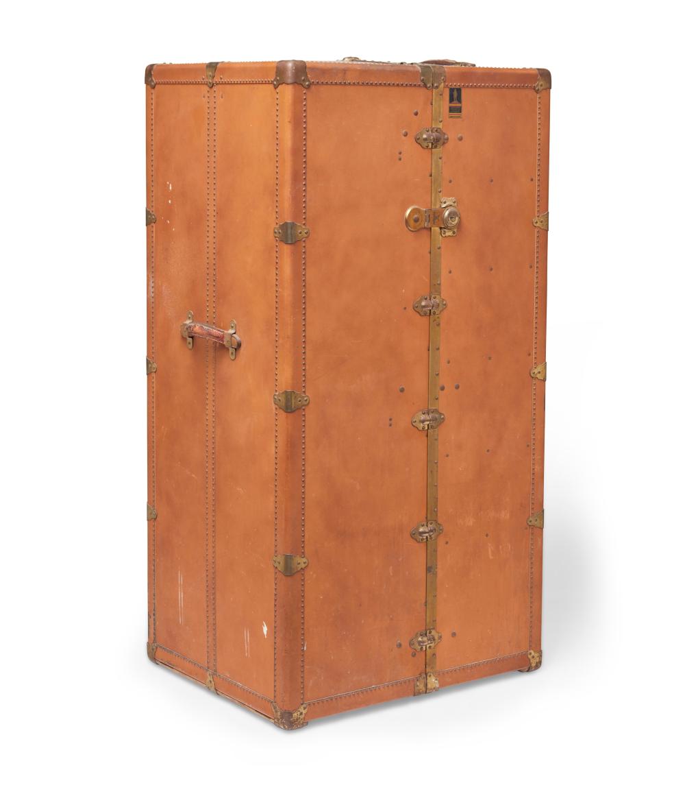 An Oshkosh Trunks & Luggage wardrobe steamer trunk sold by John Moran Auctioneers, lot 1485 — auction record photograph
