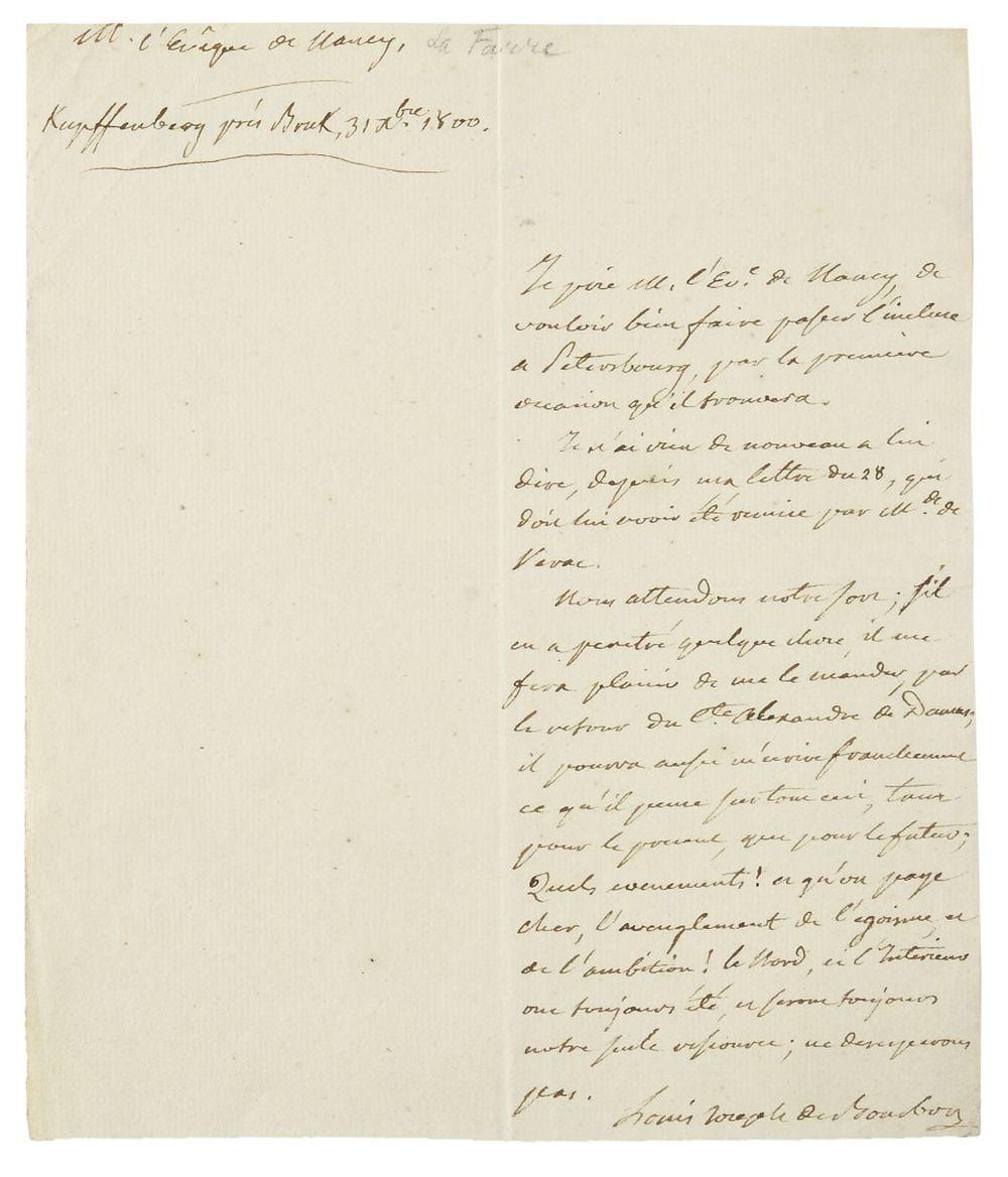 Condé comparable auction result: cond louis joseph de bourbon prince de lettre autographe sign e an