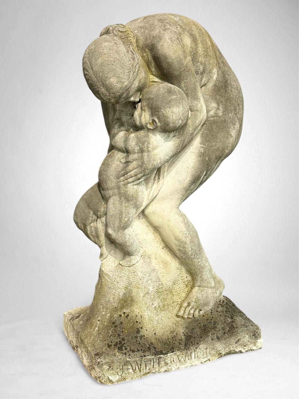 Joseph Witterwulghe comparable auction result: joseph witterwulghe 1883 1967 jeune m re et son enfant imposante sculpture en pierre de france belle patine d ext rieur sign e sur la base ht 120 cm