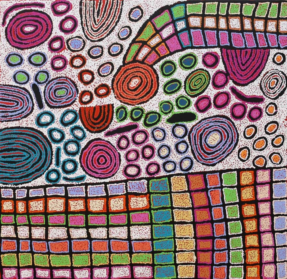 Debra Young Nakamarra comparable auction result: debra young nakamarra my country acrylic on linen 100cm x 100cm