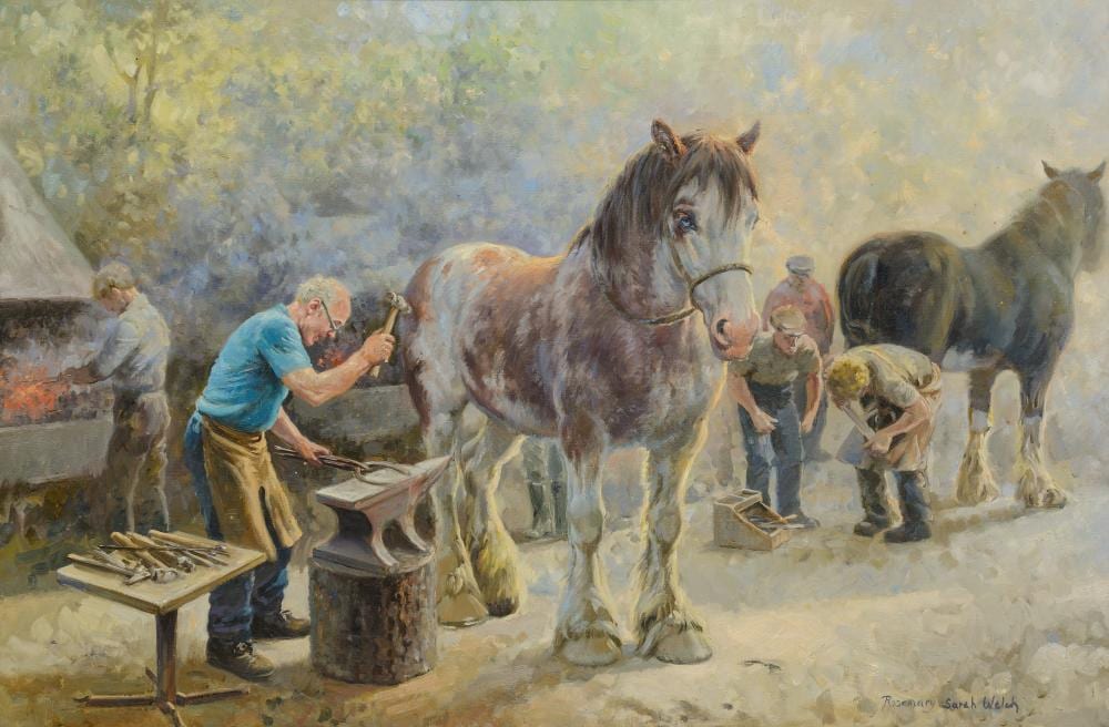 Rosemary Sarah Welch comparable auction result: rosemary sarah welch british born 1946 oil horses at the blacksmiths signed 60 x 90