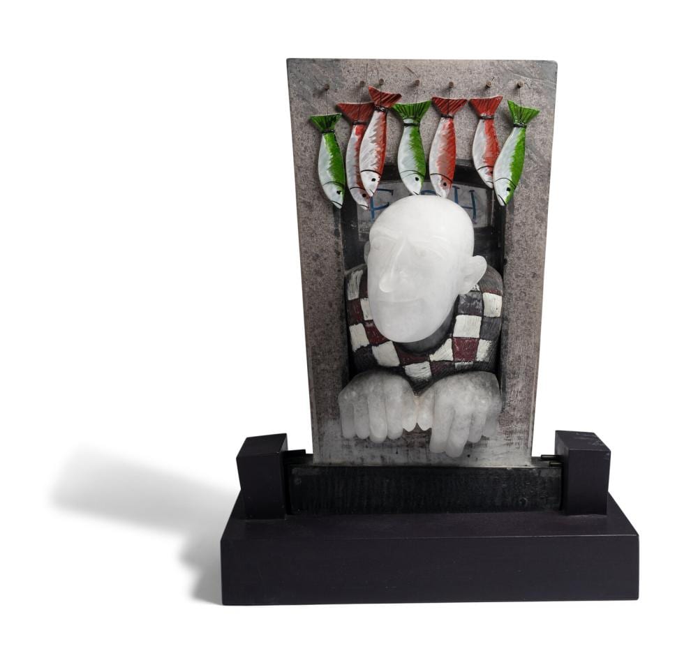 David Reekie comparable auction result: david reekie british b 1947 man with red and green fish 1992