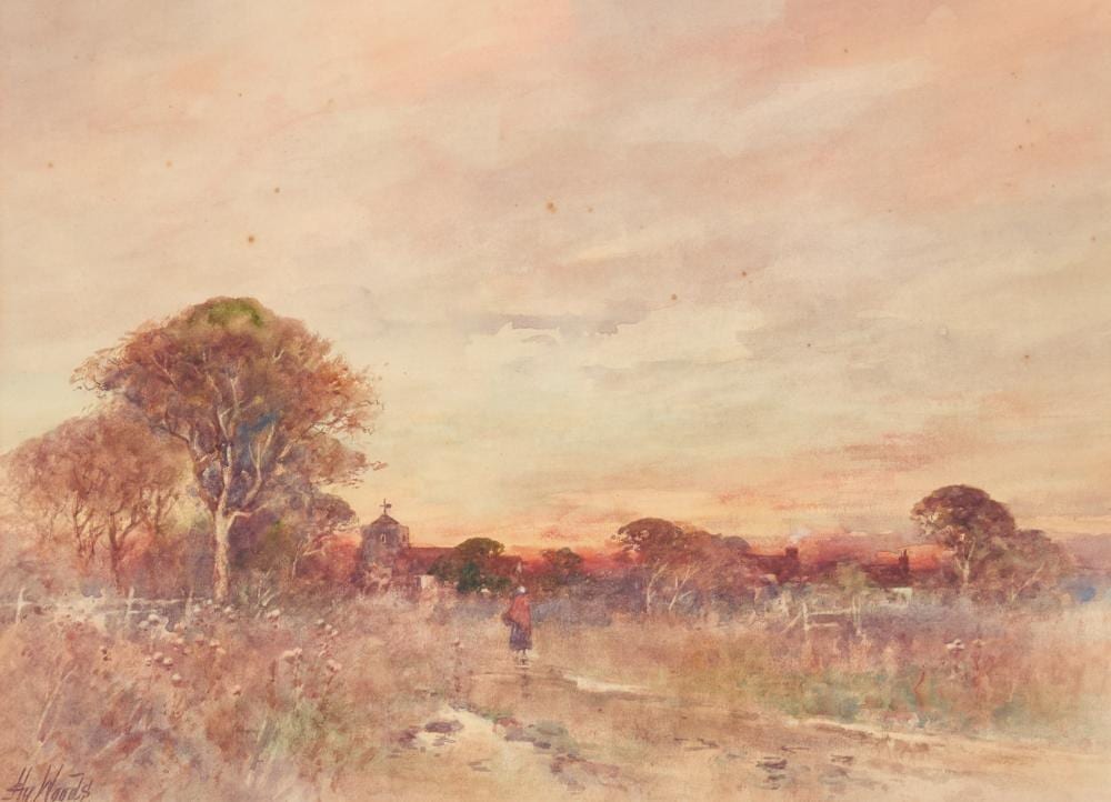 Henry Woods comparable auction result: henry woods 1846 1921 sunrise over a church