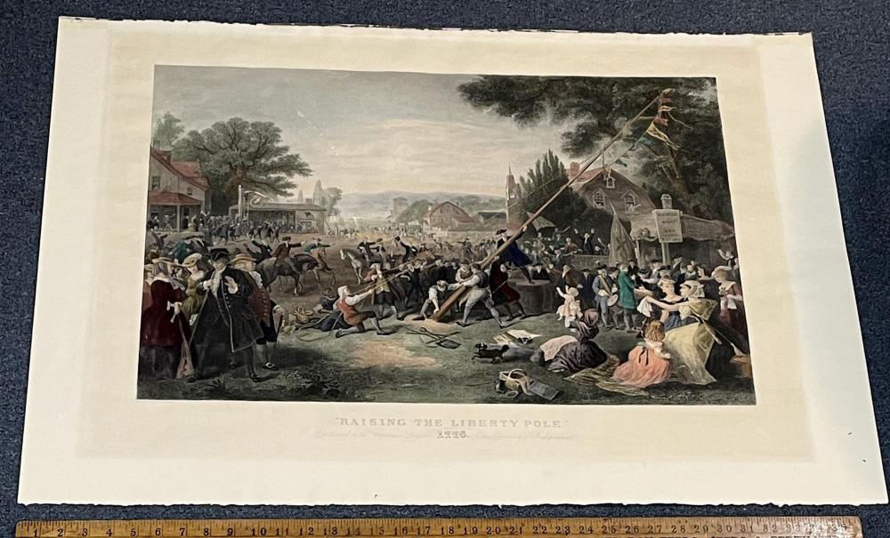John C. McRae comparable auction result: antique c 1890 raising the liberty pole hand colored engraving print by john c mcrae