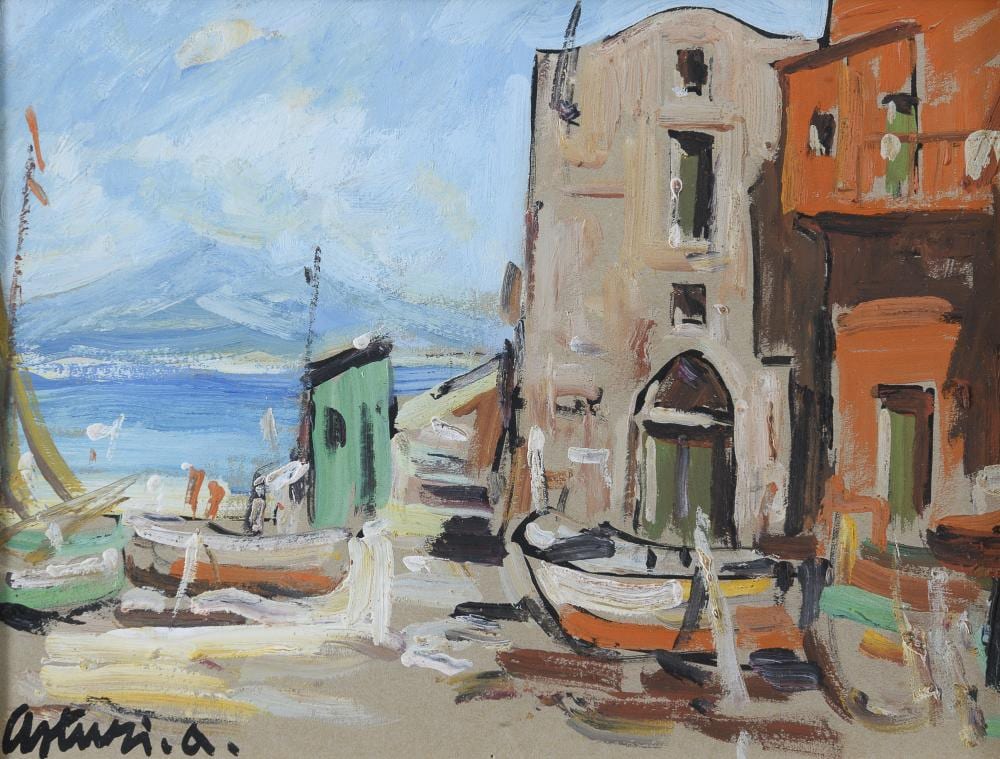 Antonio Asturi comparable auction result: oil painting of a harbour by antonio asturi