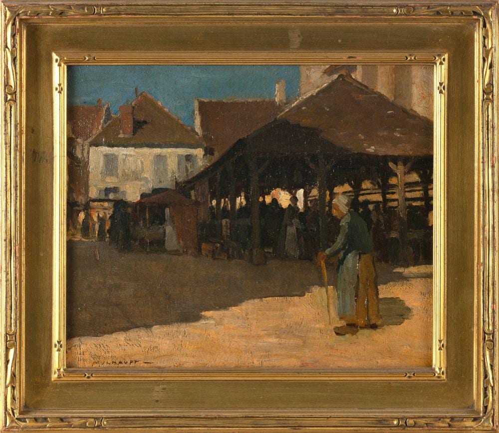 frederick john mulhaupt kansas new york massachusetts 1871 1938 market scene oil on board 10 x 12 framed 13 75 x 15 75 · Eldred's · 2024-07-26 Frederick John Mulhaupt comparable auction result: frederick john mulhaupt kansas new york massachusetts 1871 1938 market scene oil on board 10 x 12 framed 13 75 x 15 75