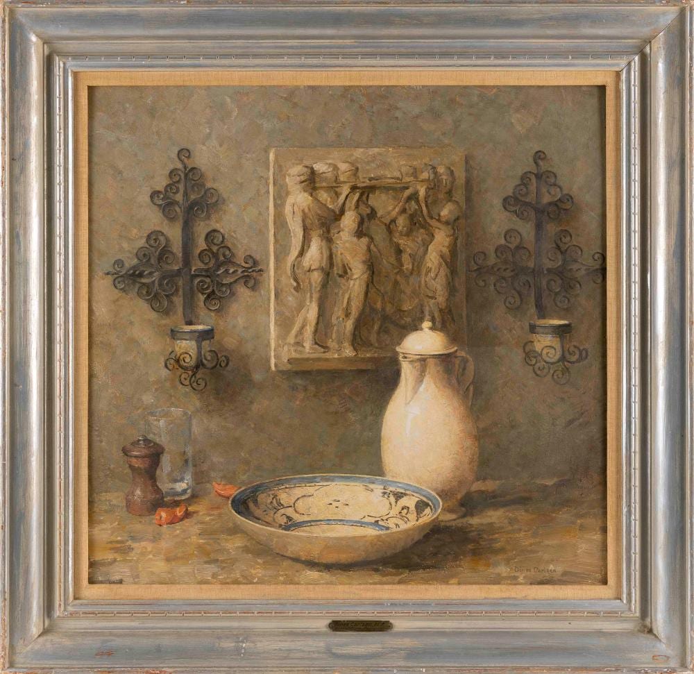 Dines Carlsen comparable auction result: dines carlsen new york connecticut 1901 1966 florentine plaque oil on masonite 24 x 25 framed 31 25 x 32 25