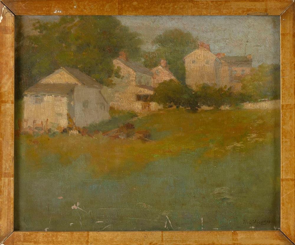 Nicola D'Ascenzo comparable auction result: nicola d ascenzo pennsylvania italy 1871 1954 farmhouses at twilight oil on panel 10 5 x 13 framed 12 x 14 5