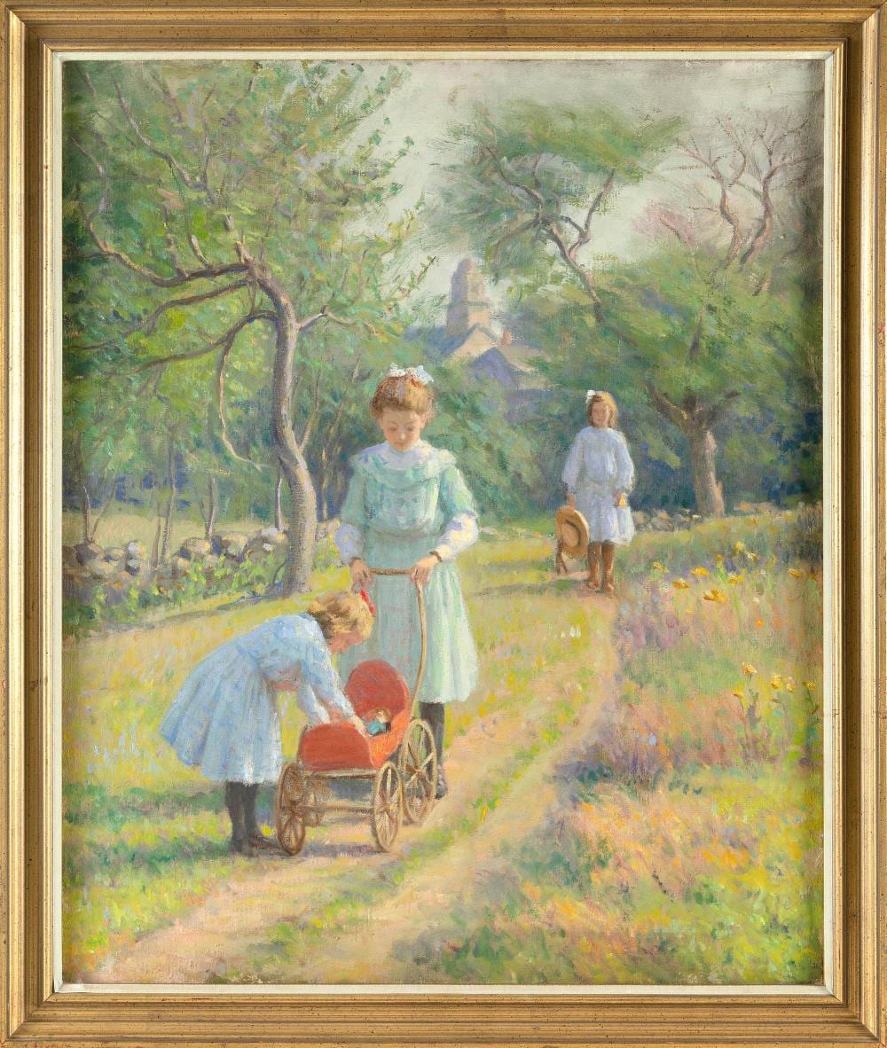 Lee Lufkin Kaula comparable auction result: lee lufkin kaula massachusetts new hampshire 1865 1957 vacation days oil on canvas 29 x 24 framed 33 x 27