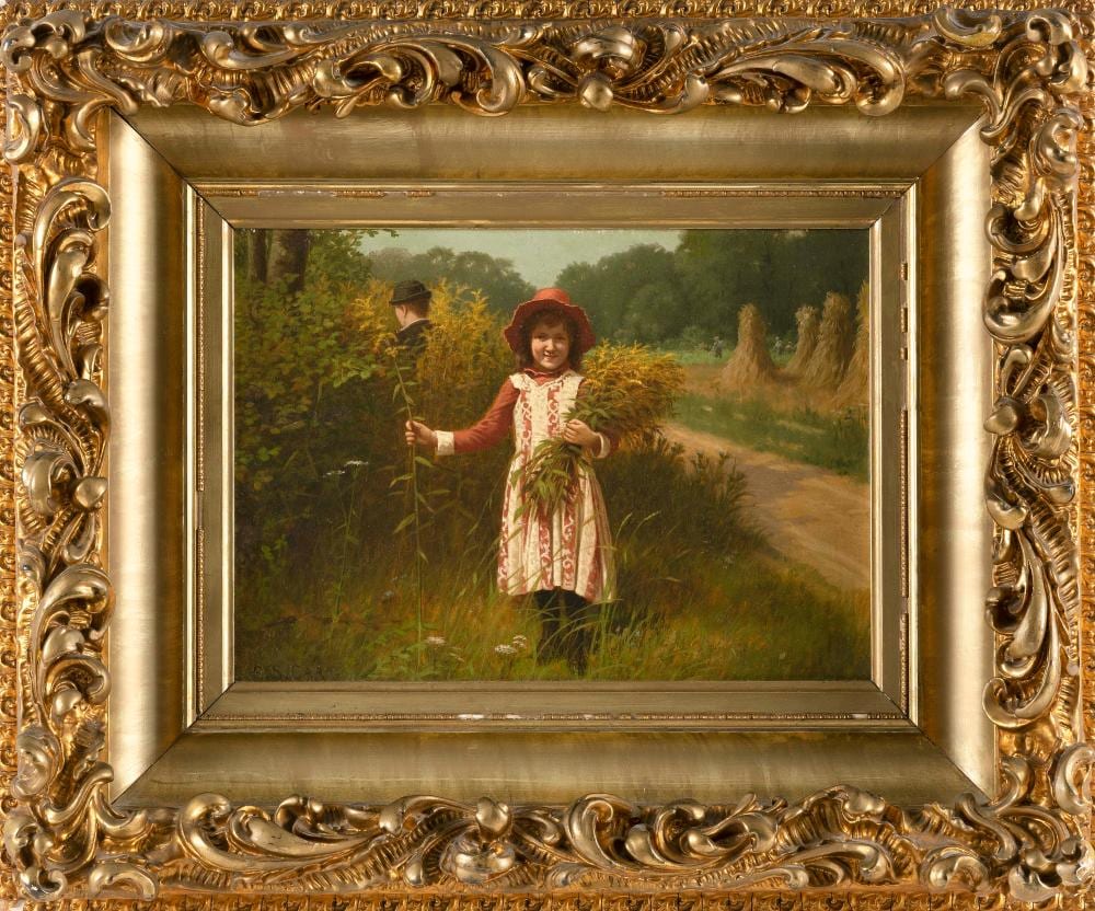 samuel s carr new york england 1837 1908 young girl gathering wildflowers oil on canvas 10 x 14 framed 20 x 24 · Eldred's · 2024-07-26 Samuel S. Carr comparable auction result: samuel s carr new york england 1837 1908 young girl gathering wildflowers oil on canvas 10 x 14 framed 20 x 24