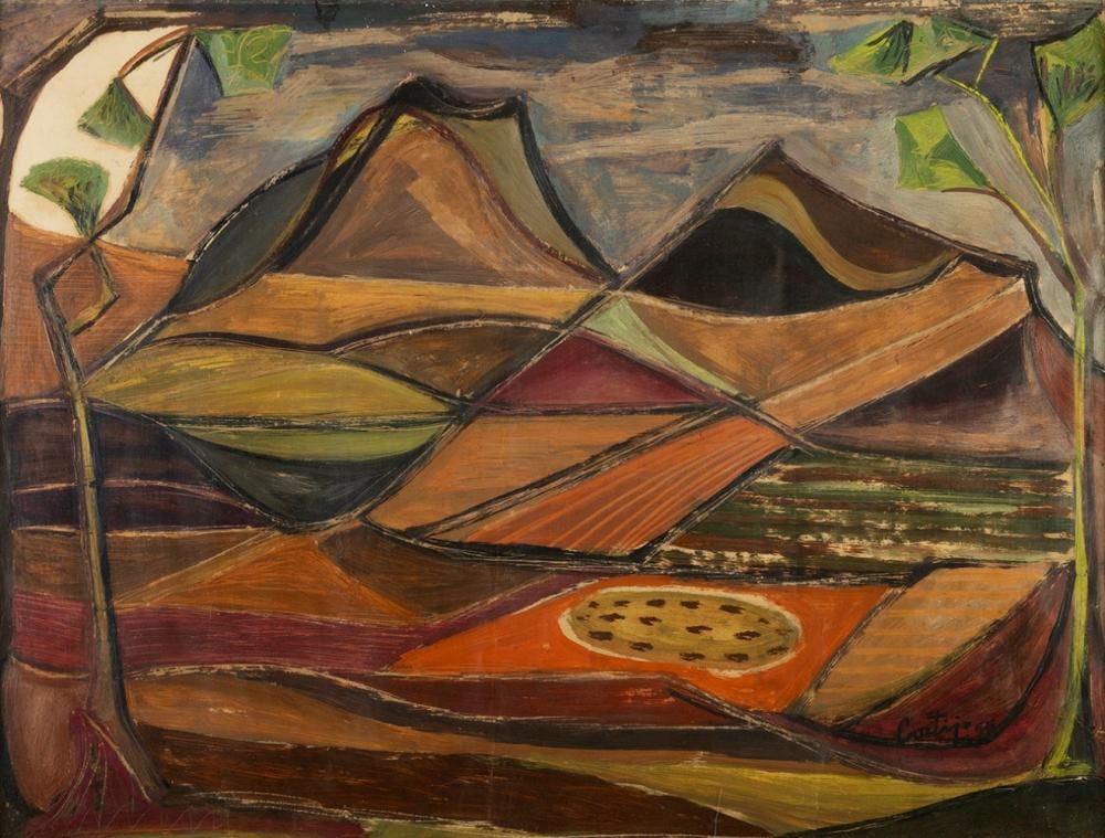 Francisco Cortijo comparable auction result: francisco cortijo seville 1936 1996 landscape 1955 oil on paper signed and dated in the lower right corner