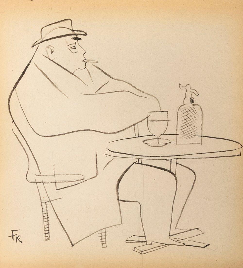 Federico Ribas Montenegro comparable auction result: federico ribas montenegro vigo 1890 madrid 1952 in the caf charcoal on paper signed with initials in the lower left corner the frame is damaged