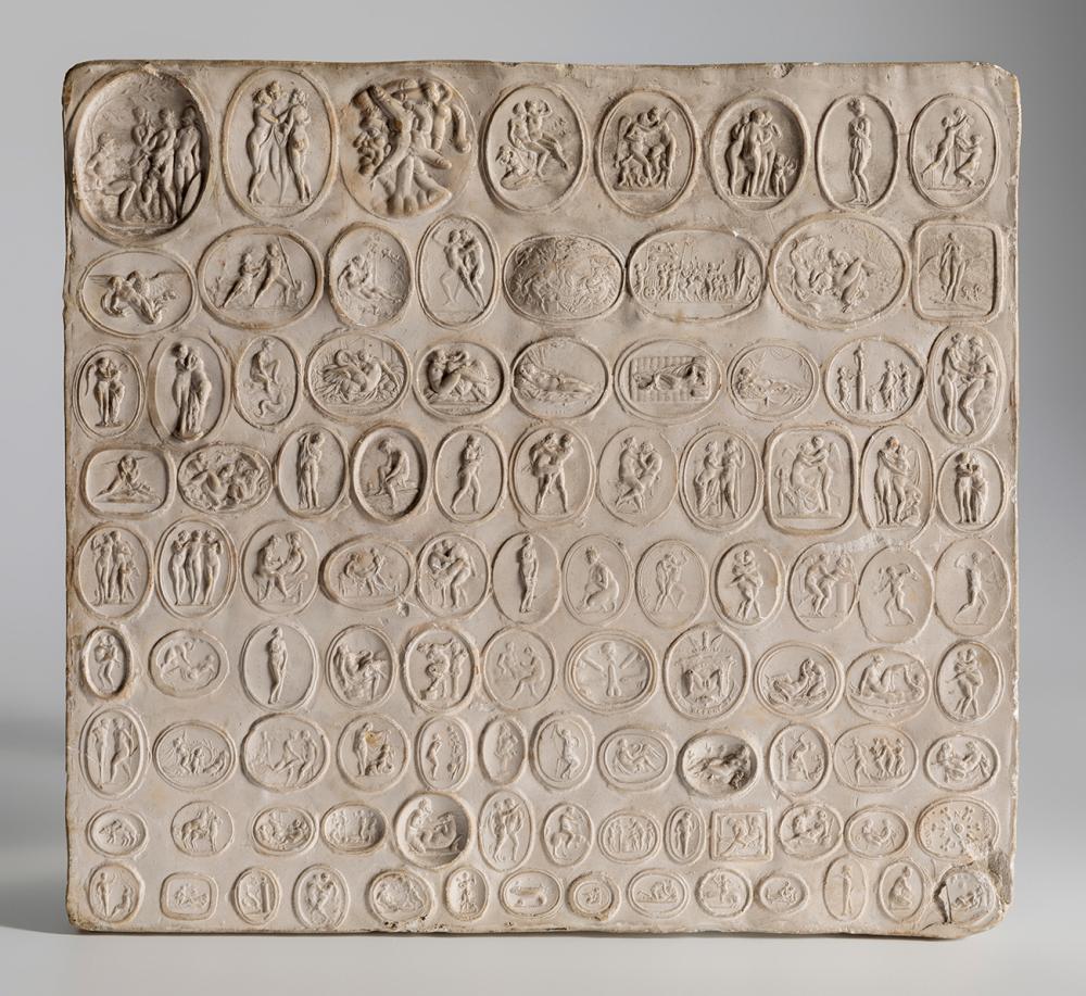 Italian school from the end of the 19th century-early 20th century. Plaster plate with reproductions of Roman carvings or cameos with erotic themes. It shows wear, faults and dirt. sold by Setdart Auction House, lot 70 — auction record photograph