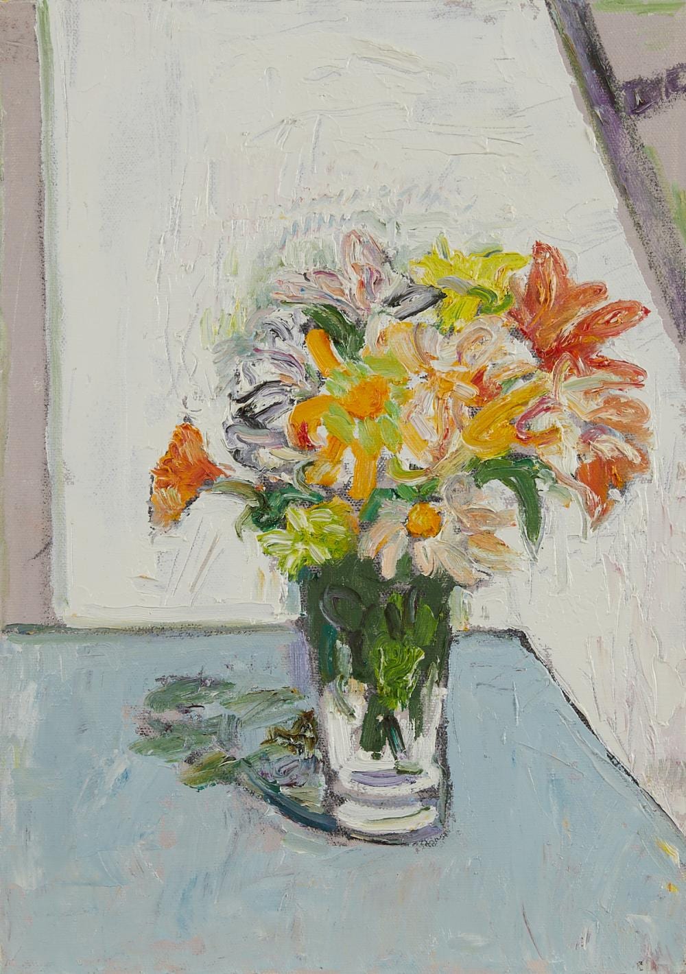 bernard chaet flowers at white window painting · Revere Auctions · 2024-07-24 Bernard Chaet comparable auction result: bernard chaet flowers at white window painting