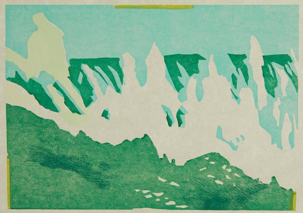 Suzanne Caporael comparable auction result: suzanne caporael refugio woodcut 2006