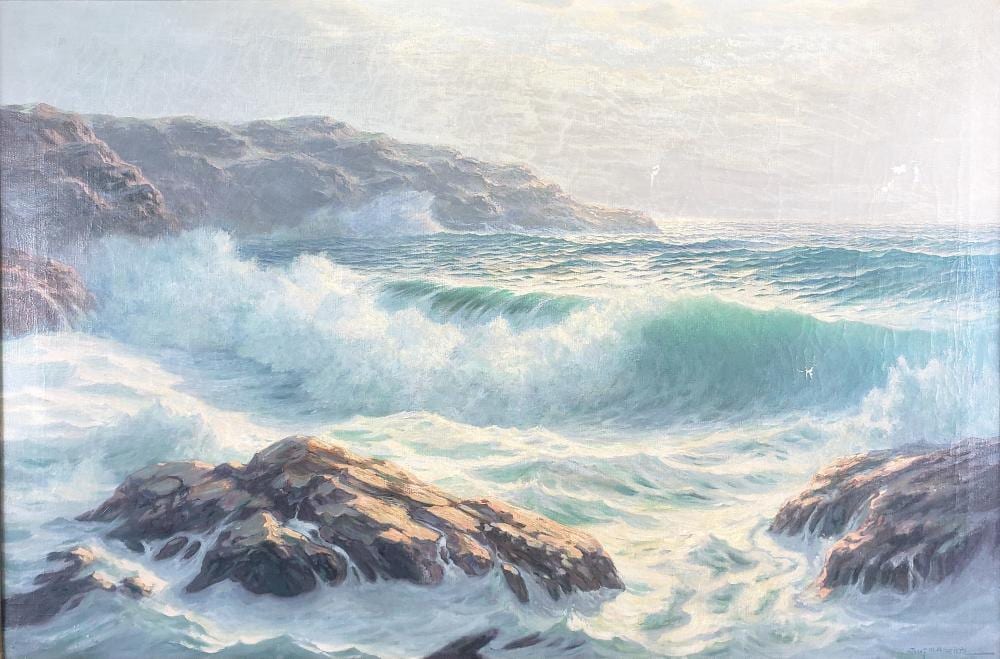 josef m arentz oil on canvas crashing waves seascape · Rafael Osona Auctions · 2024-08-03 Joseph M Arentz comparable auction result: josef m arentz oil on canvas crashing waves seascape