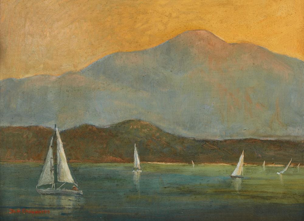 Jack Cassinetto comparable auction result: jack cassinetto american 1944 2018 sailing on the bay 2004 oil on masonite 17 x 23 1 2in 43 x 60cm