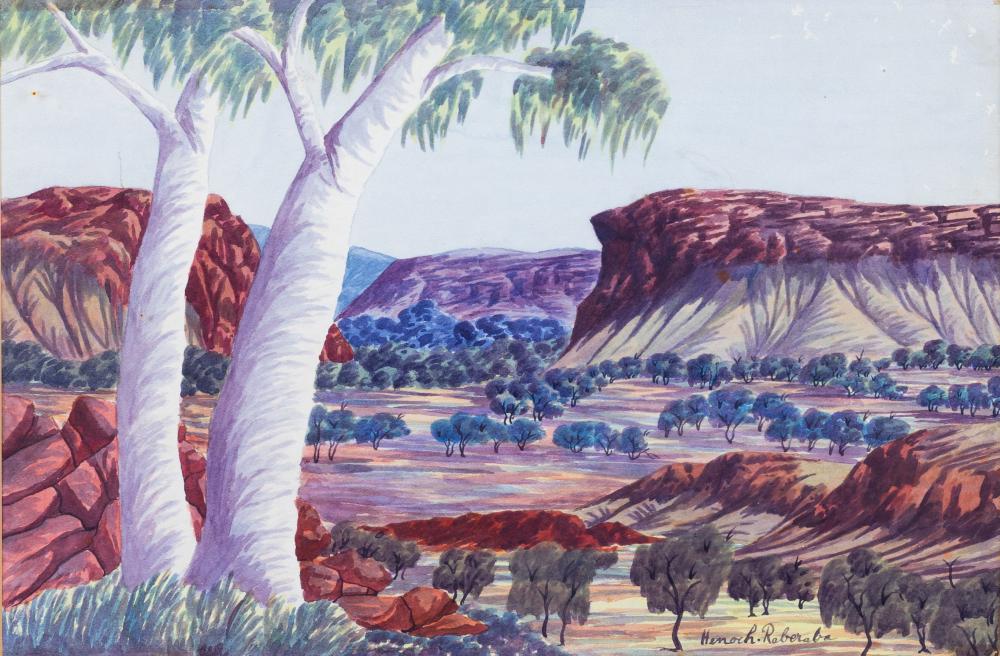 Henoch Raberaba comparable auction result: henoch raberaba 1914 1975 central australian landscape with ghost gums