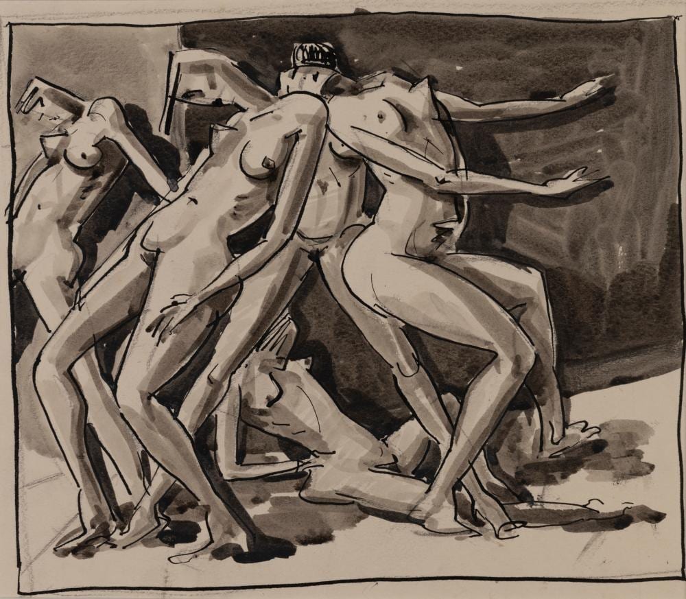 Douglas Roberts comparable auction result: douglas roberts 1919 1976 four works on paper i five figures circa 1943 ii study for stone house cape york peninsula 1942 ii portrait of a man iv portrait of man