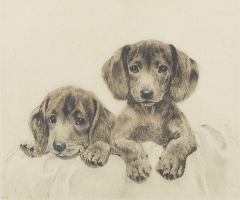 curt meyer eberhardt german 1895 1957 dachshund puppies plate 20 x 24cm 7 7 8 x 9 7 16in · Bonhams · 2024-07-24 Curt Meyer-Eberhardt comparable auction result: curt meyer eberhardt german 1895 1957 dachshund puppies plate 20 x 24cm 7 7 8 x 9 7 16in