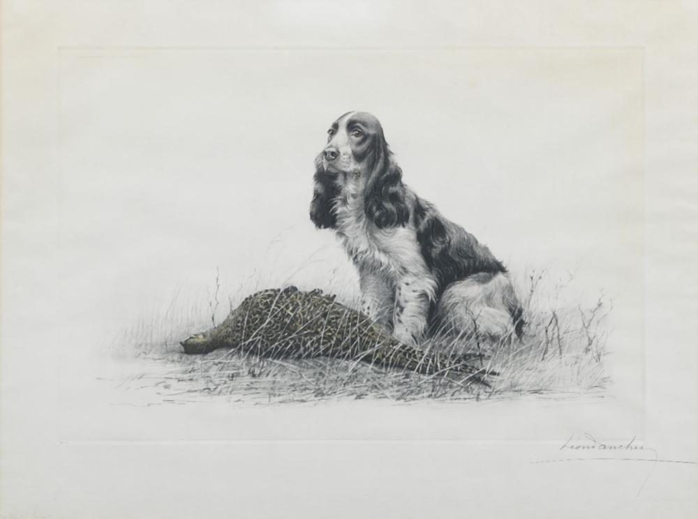 Léon Danchin comparable auction result: l on danchin french 1887 1938 a cocker spaniel with hen pheasant plate 41 5 x 61cm 16 5 16 x 24in