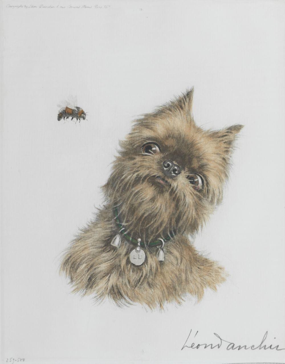 Léon Danchin comparable auction result: l on danchin french 1887 1938 griffon bruxellois and a bee plate 24 x 20cm 9 7 16 x 7 7 8in unframed