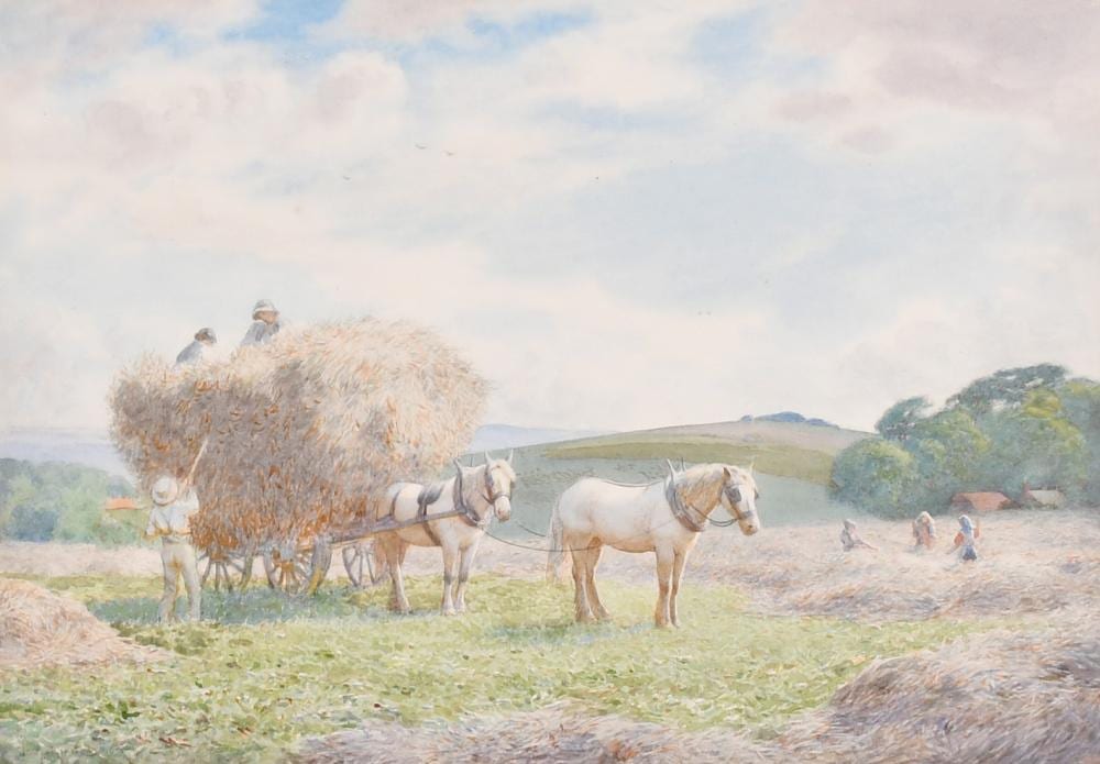 joseph kirkpatrick 1872 1930 a haymaking scene watercolour signed 9 5 x 13 5 24 x 34cm · John Nicholson's Fine Art Auctioneers & Valuers · 2024-07-17 Joseph Kirkpatrick comparable auction result: joseph kirkpatrick 1872 1930 a haymaking scene watercolour signed 9 5 x 13 5 24 x 34cm