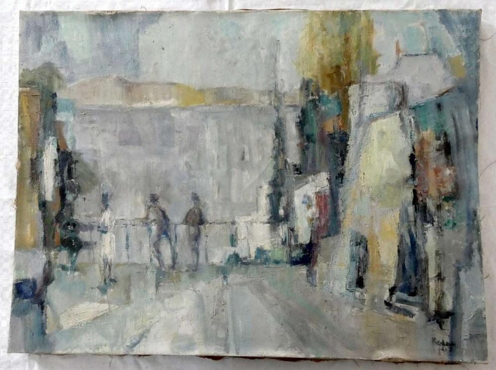 Jehuda Rodan comparable auction result: jehuda rodan romanian israeli artist holocaust survivor old oil painting on canvas figures in tiberias signed dated
