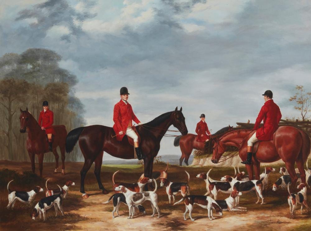 Leo Rawlings comparable auction result: leo rawlings 1918 1990 fox hunting party oil on canvas 36 h x 48 w