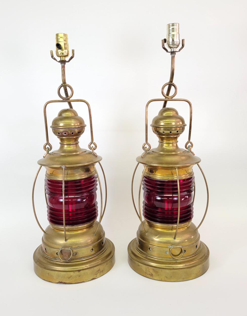 Pair of Antique Brass Nautical Ship Signal Lanterns sold by Rafael Osona Auctions, lot 632 — auction record photograph