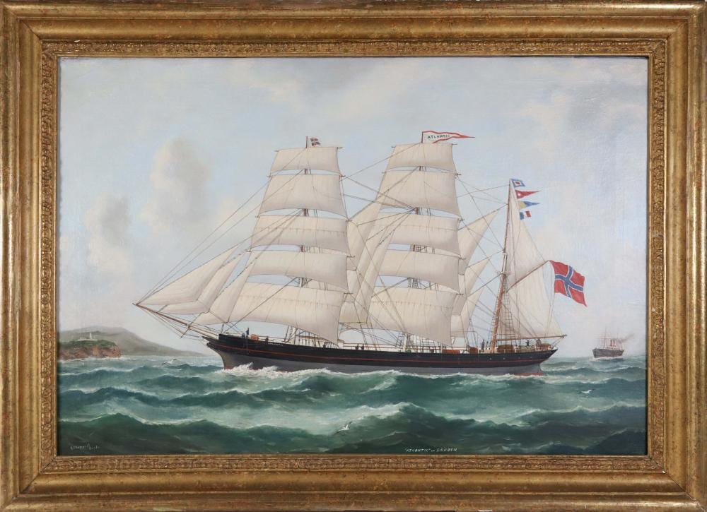 Reuben Chappell comparable auction result: reuben chappell oil on canvas portrait of the two masted schooner atlantic of borden