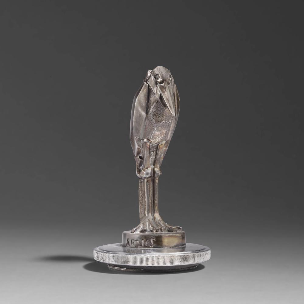 Charles Artus comparable auction result: charles artus 1897 1978 marabou stork hood ornamentchromed metal signed artus height 7in 17 5cm diameter of base 4 1 4in 11cm