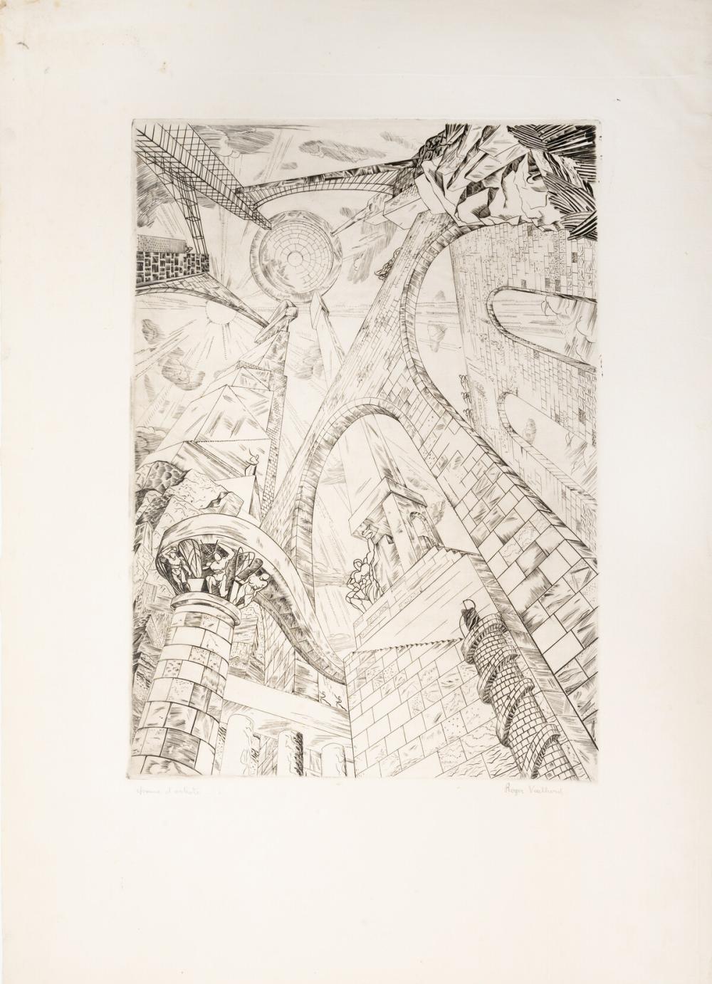 Roger Vieillard comparable auction result: roger vieillard 1907 1987 la tour de babel architecture ii ruine du temple la destruction du temple saint george et le dragon