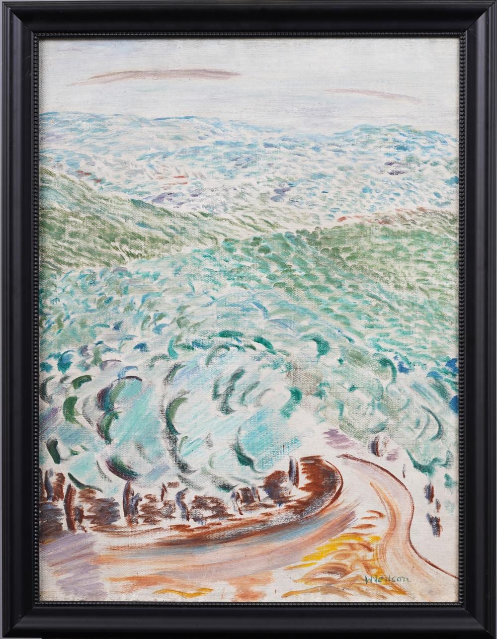 Wintrhop Neilson comparable auction result: winthrop neilson signed american modernist abstract landscape oil painting