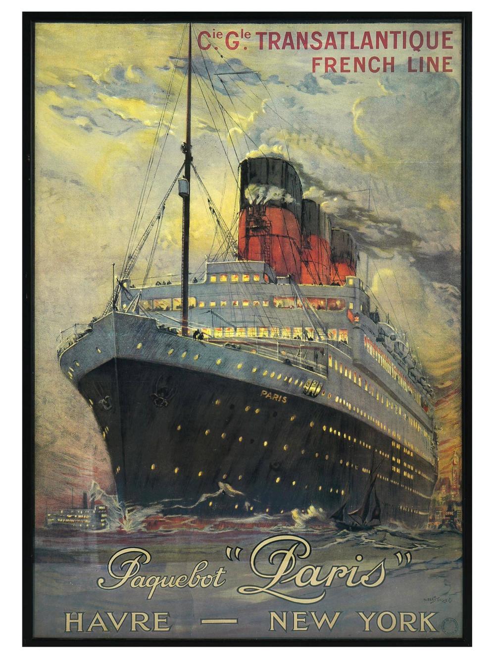Albert Sébille comparable auction result: vintage paquebot paris poster after albert sebille