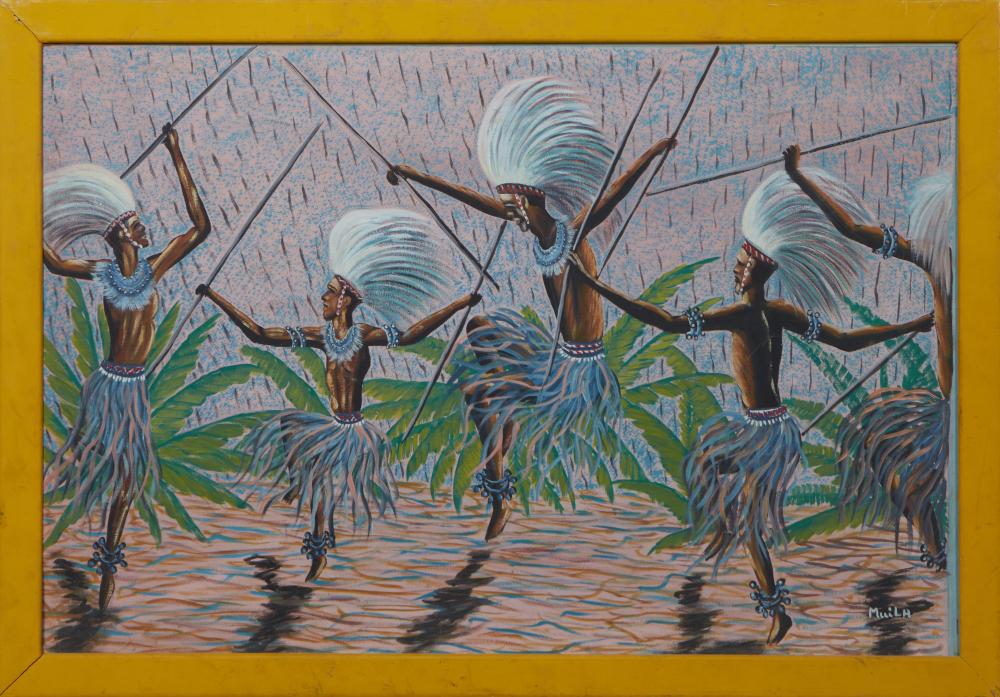 MWILA comparable auction result: mwila congolese act 1950 1970 tribal dancers 20th c h 20 3 4 in w 30 3 4 in framed h 23 in w 33 in
