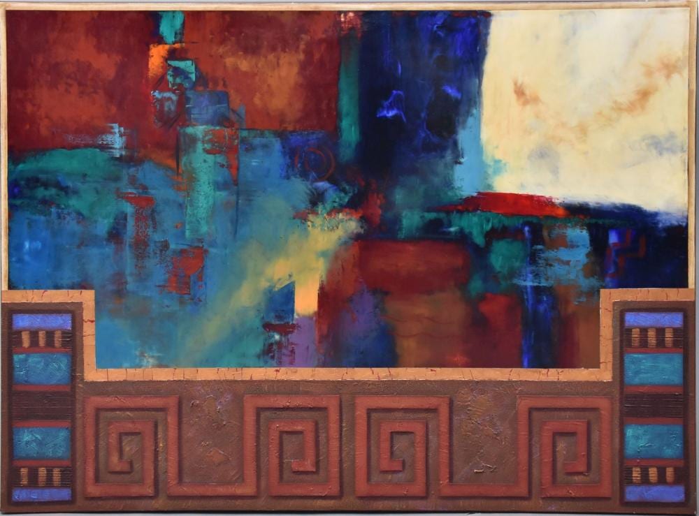 Poteet Victory comparable auction result: poteet victory cherokee choctaw b 1947 evening ritual mixed media oil sand 32 x 44 inches provenance contemporary southwest galleries 1996 4100