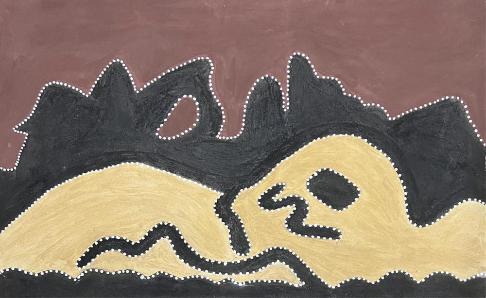 mabel juli kimberley nunjariwun 1997 ochre on arches art paper · Theodore Bruce Auctioneers & Valuers · 2024-07-29 Mabel Juli comparable auction result: mabel juli kimberley nunjariwun 1997 ochre on arches art paper