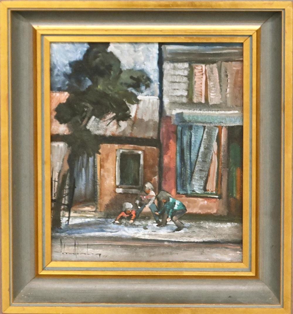 Peter Abraham comparable auction result: peter abraham footpath fun oil on canvas signed peter abraham lower left 29 x 24cm frame size 31 5 x 36 5cm