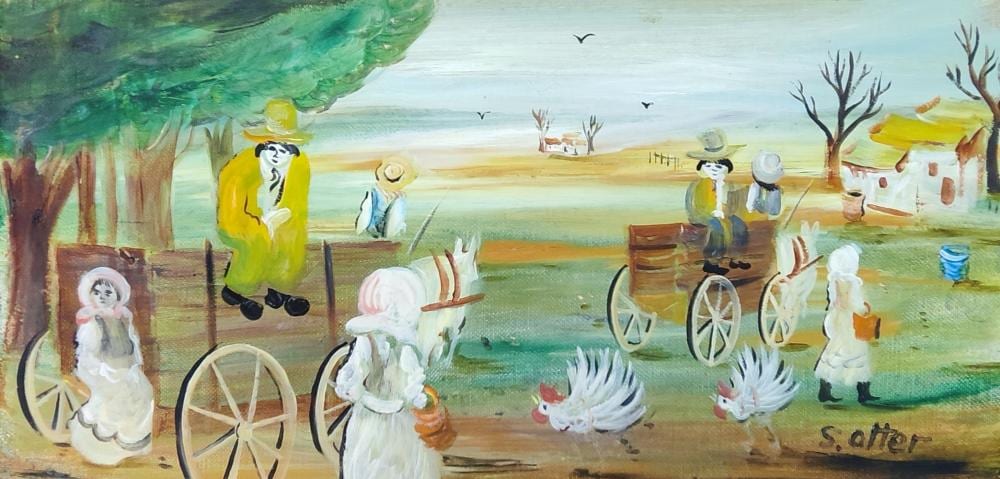 Shlomo Alter comparable auction result: shlomo alter 1936 2001 villagers on carriages