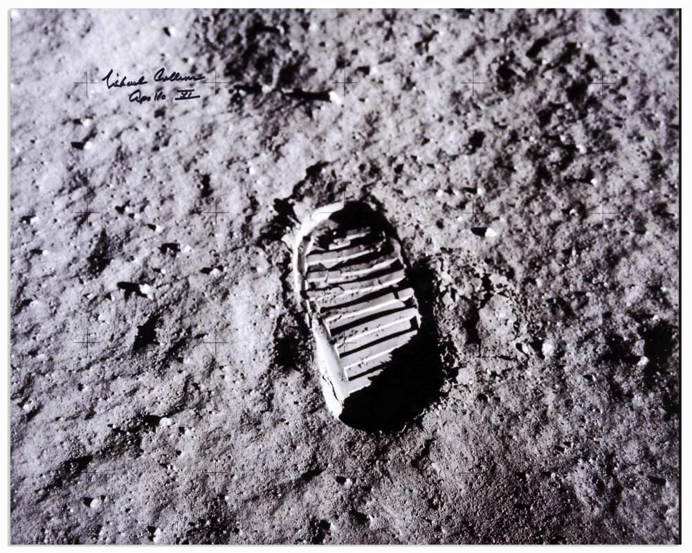Michael (1936) Collins comparable auction result: michael collins signed photo of buzz aldrin s footprint on the moon