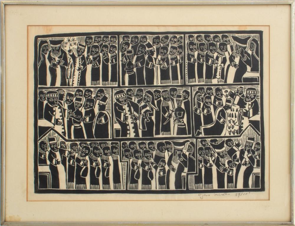 Azaria Mbatha comparable auction result: azaria mbatha joseph story linocut on paper