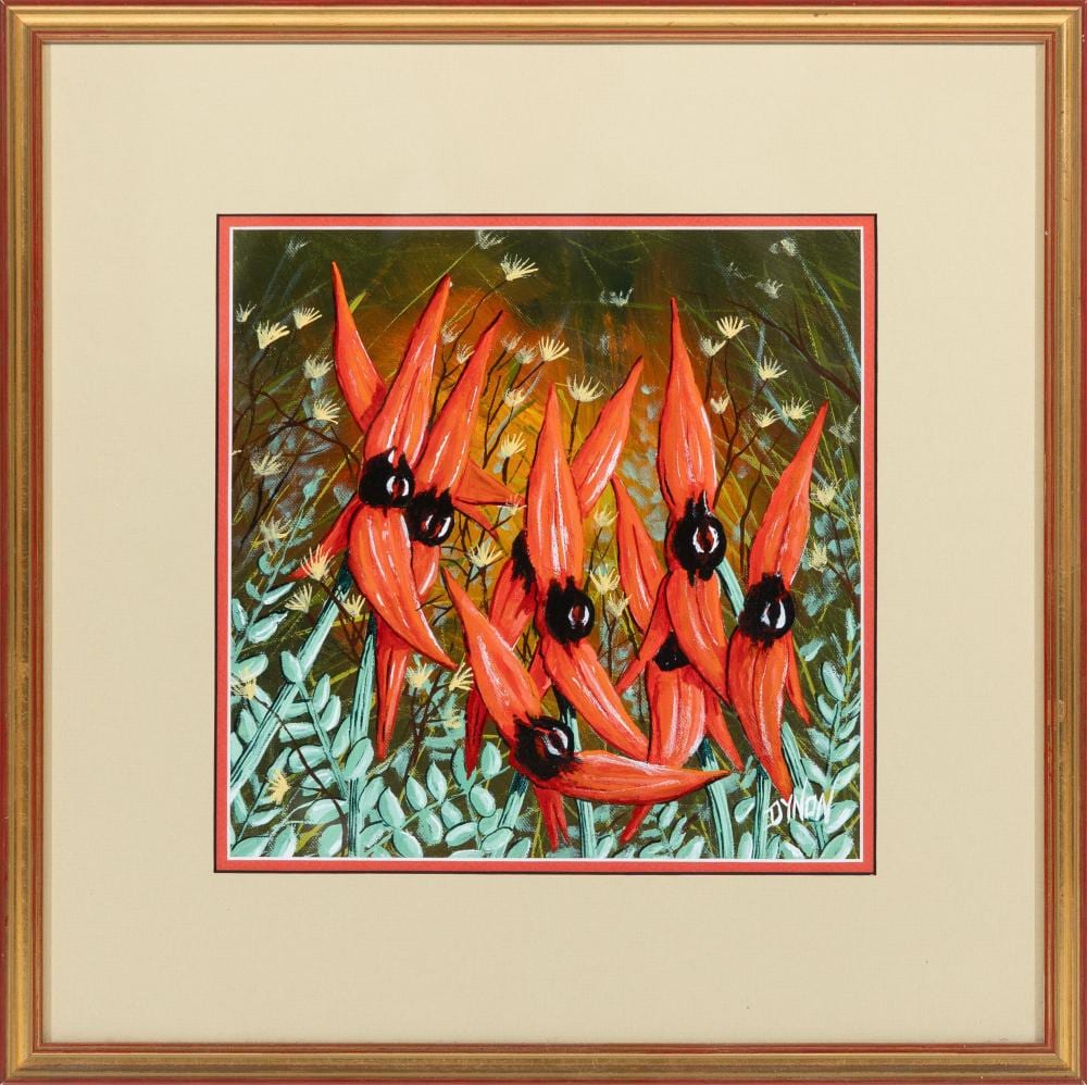 John Dynon comparable auction result: john dynon 1954 sturt desert pea oil on canvas board 25 x 25