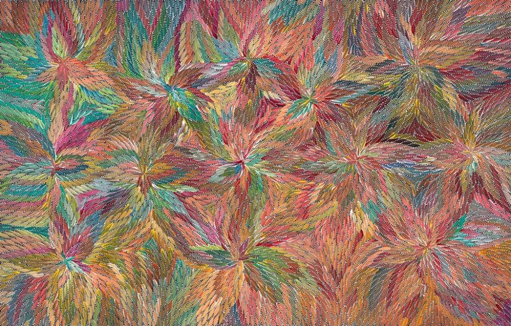 bernadine johnson kemarre c1974 bush medicine leaf acrylic on canvas ready to hang 201 x 128 x 3 cm signed verso certificate of authenticity including signing photos · Lawsons · 2024-07-28 Bernadine Johnson Kemarre comparable auction result: bernadine johnson kemarre c1974 bush medicine leaf acrylic on canvas ready to hang 201 x 128 x 3 cm signed verso certificate of authenticity including signing photos