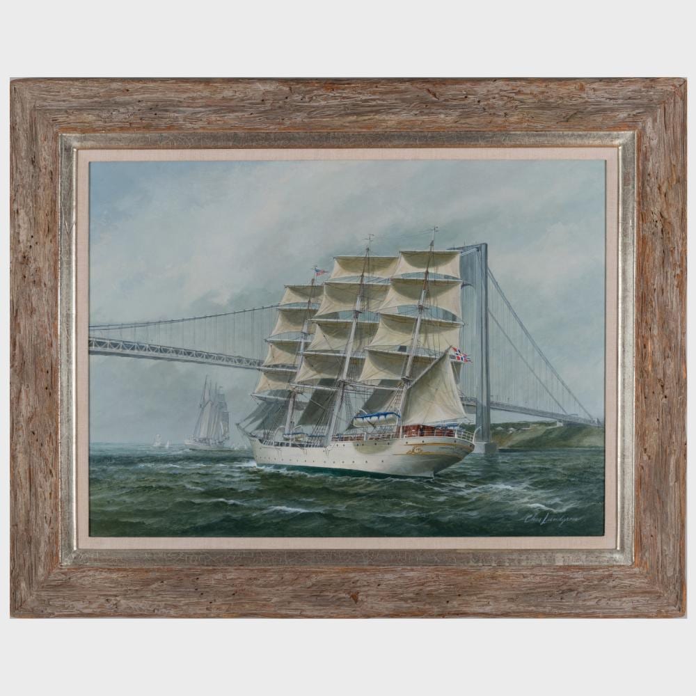 Charles Lundgren comparable auction result: charles lundgren 1911 1988 the christian raddich passing the verrazzano bridge