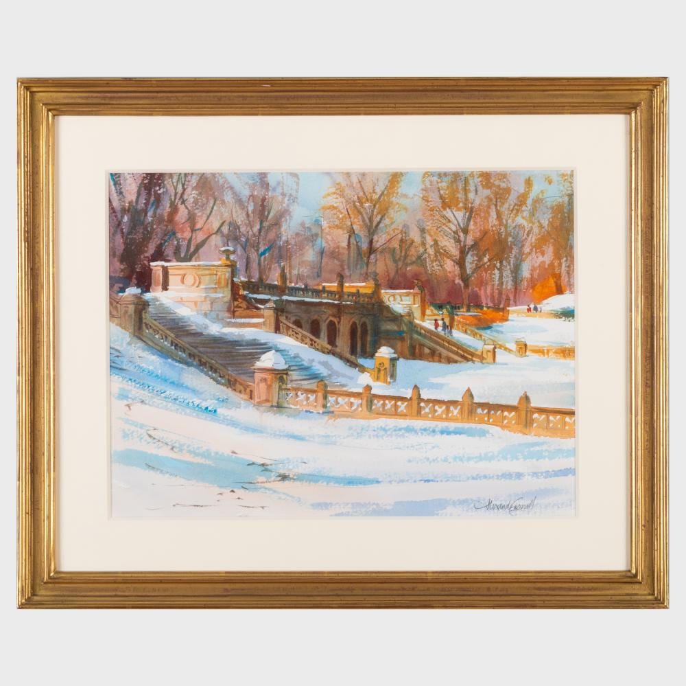 Alexander Creswell comparable auction result: alexander creswell b 1957 central park in snow the american museum of natural history on marathon day and wall street on a sunday morning