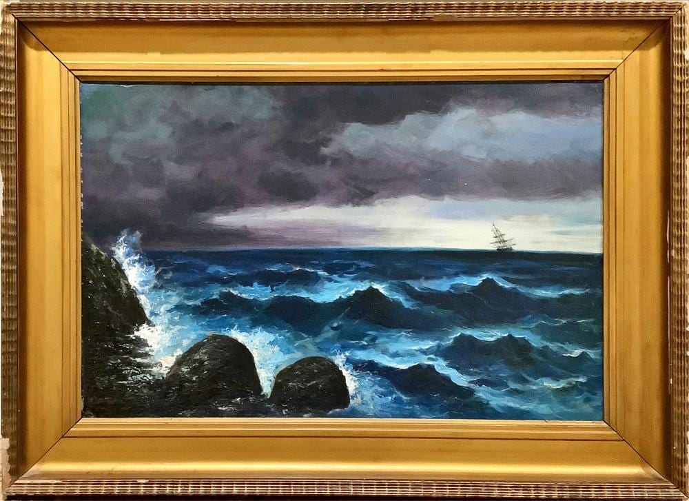 Alfred V. Jensen comparable auction result: alfred v jensen german 1891 1981 seascape oil on board painting measures 28 x 18 frame measures 35 25 x 26